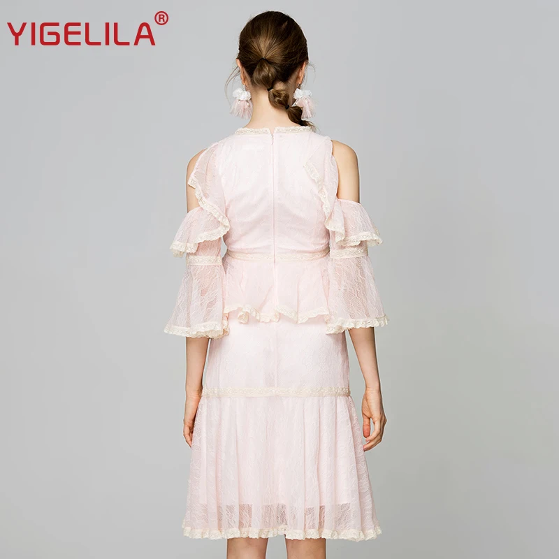 YIGELILA новейшее летнее женское кружевное платье с оборками модное v образным