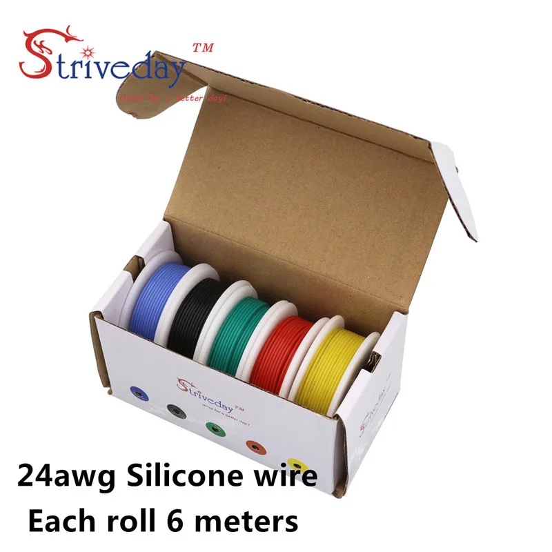 24awg 30 м/коробка гибкий силиконовый кабель провод из луженой меди 5 цветов