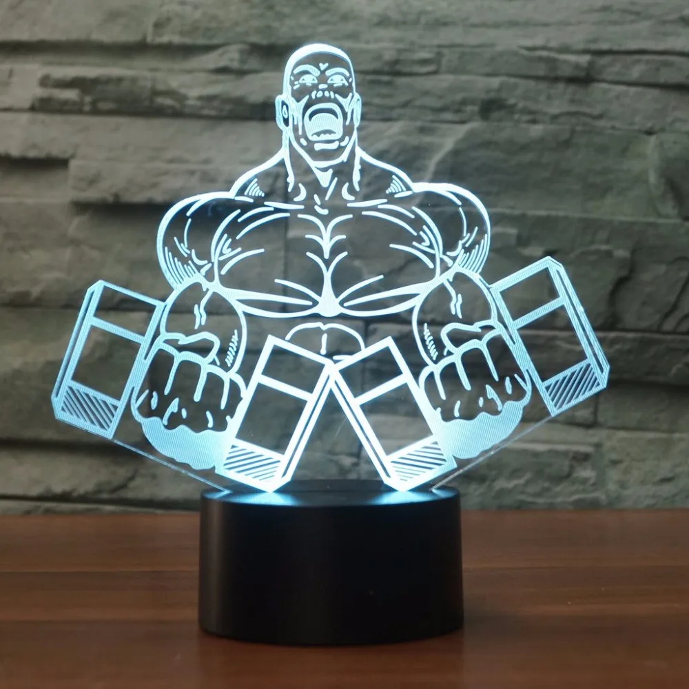 

Мышцы человек гантели Фитнес 3D ночник спальня LED Настольная лампа 7 цветов Изменение визуальный Lampara освещение для ребенка подарок
