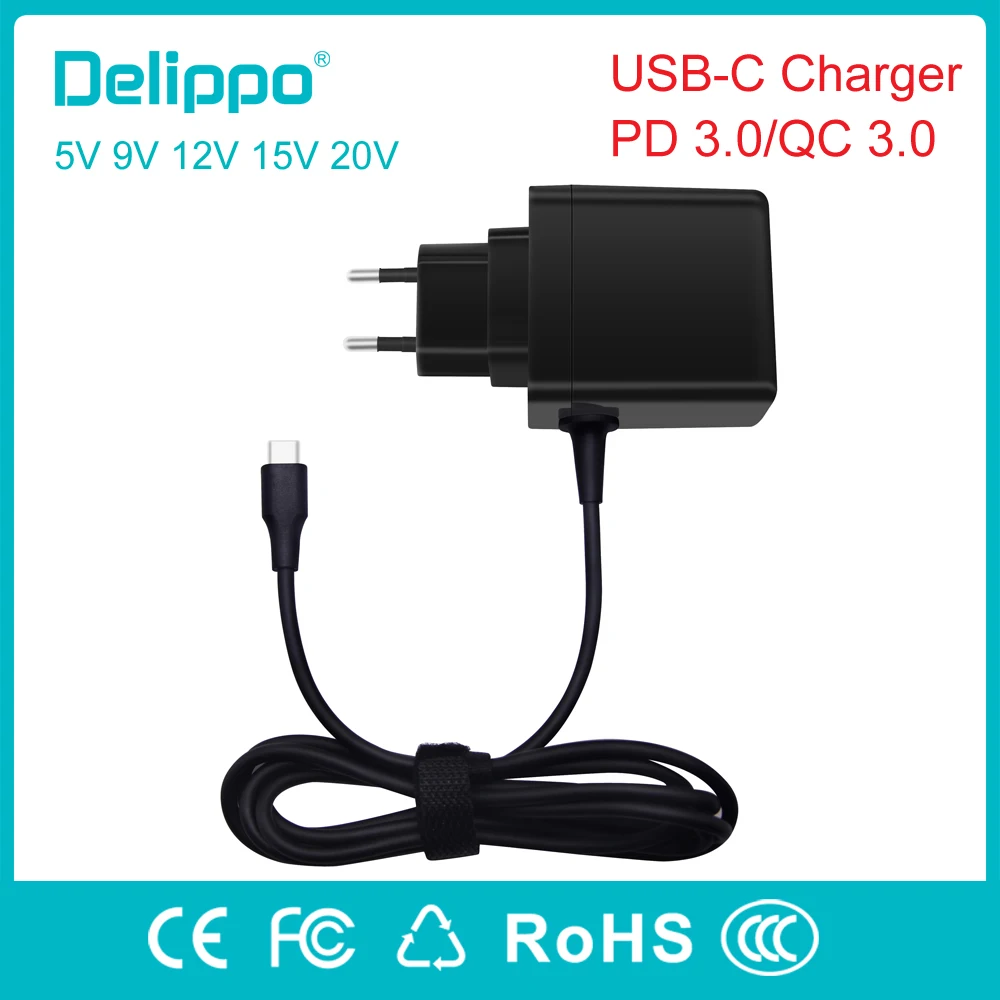 

Delippo USB-C PD 3.0 Fast Charger Type-C Travel Wall Quick Charger QC 3.0 for iPhone X 8 8 Plus S8 NOTE8 Xiaomi 6 Max2 MiX2