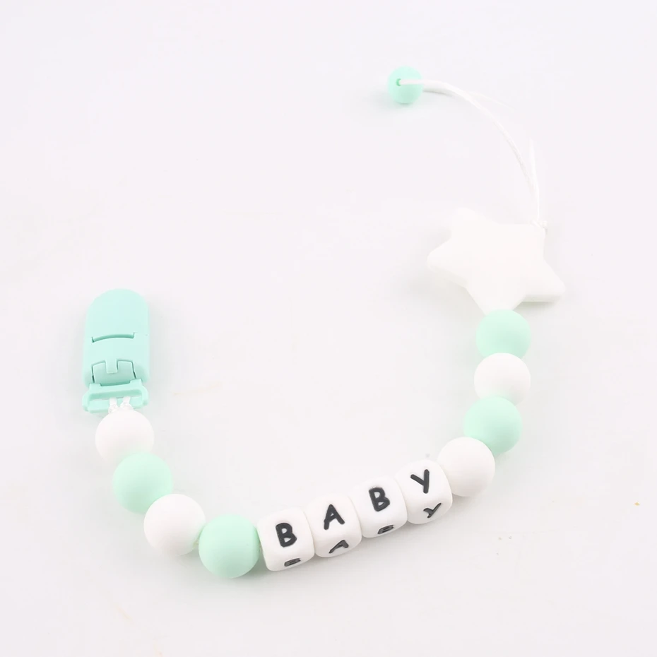 Укусы 1 шт. жевательные силиконовые бусины нарезают название соски цепочка