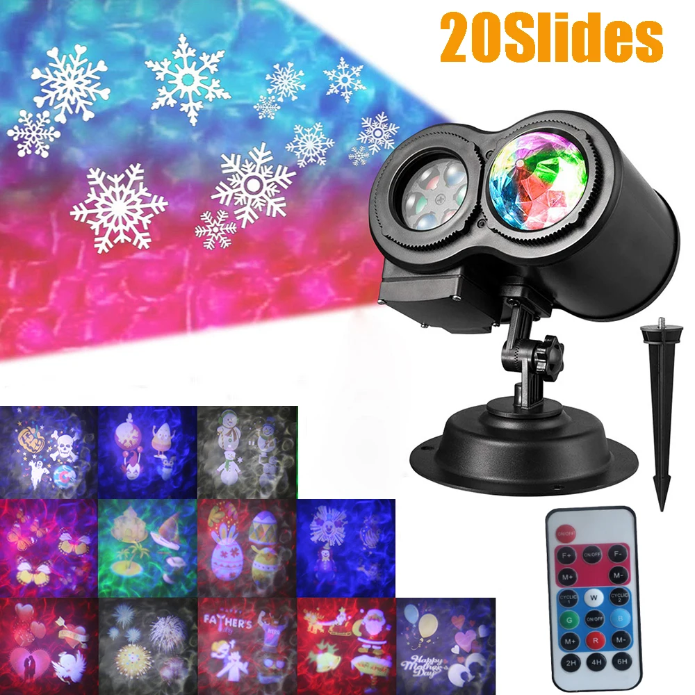 

Christmas Projector Lights 2 in 1 Water Wave Holiday Projector Light with 20 Slides Pattern Outdoor/Indoor Landscape Lighting