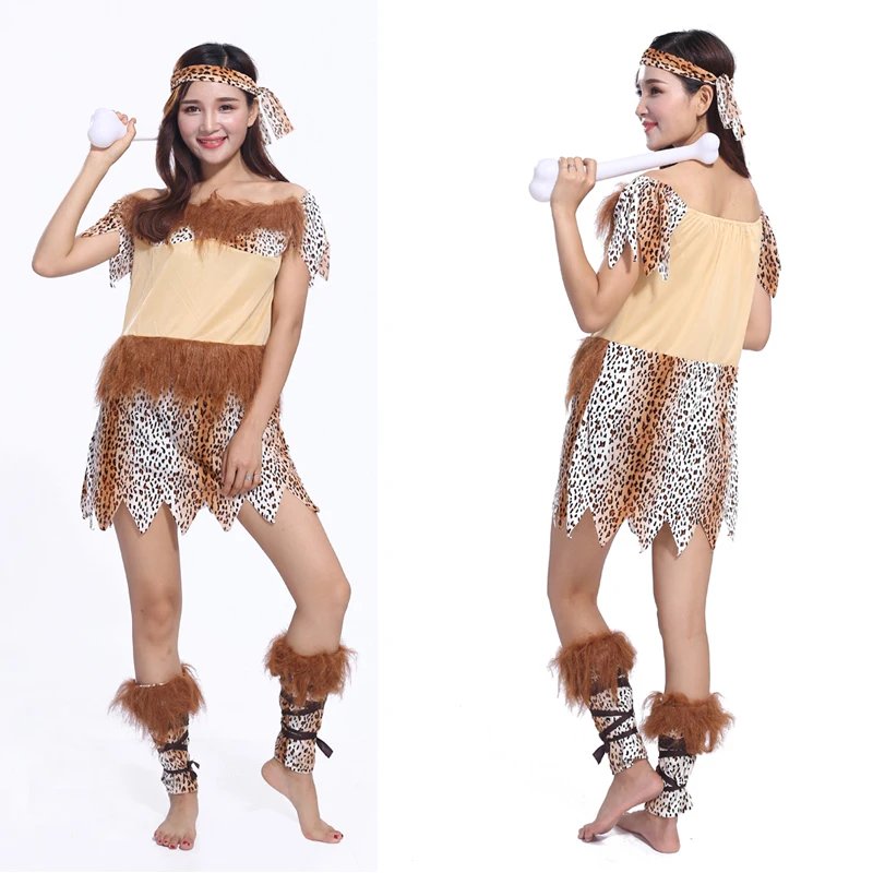 Новый примитивный костюм для Хэллоуина троглодил женское платье с Африканским