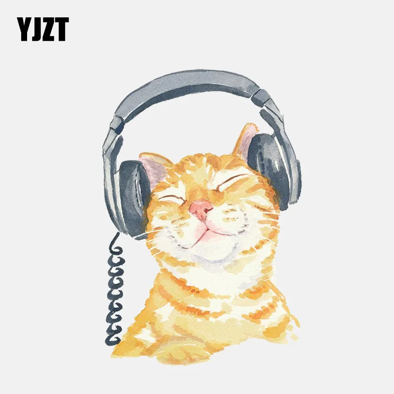 YJZT 10 4 см * 15 Накладные наушники в виде кошки с музыкой ПВХ автомобильная наклейка