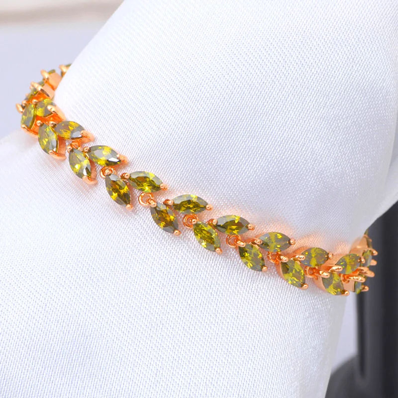 Роскошные регулируемые браслеты из перидота золотого цвета с цирконием и