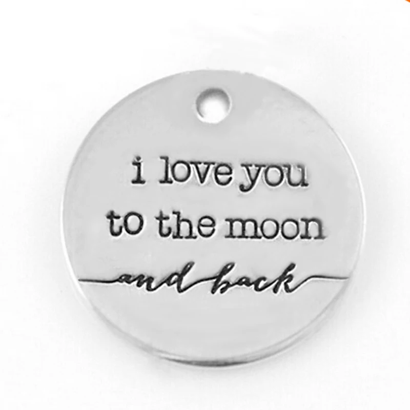 Двусторонняя выгравированы I Love You To The Moon и обратно Шарм эко-цинковый сплав диск сообщение ювелирные изделия для diy