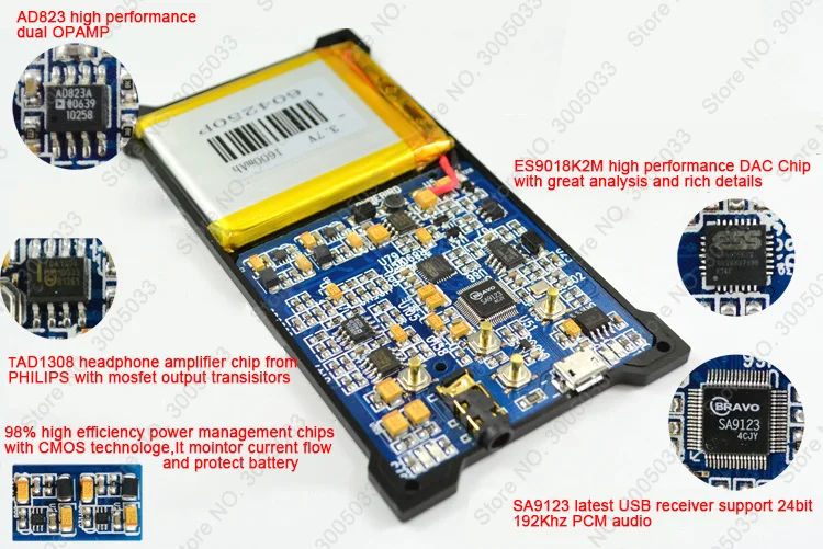 ES9018K2M портативный аккумулятор USB DAC усилитель для наушников 24 бит 192 кГц мини