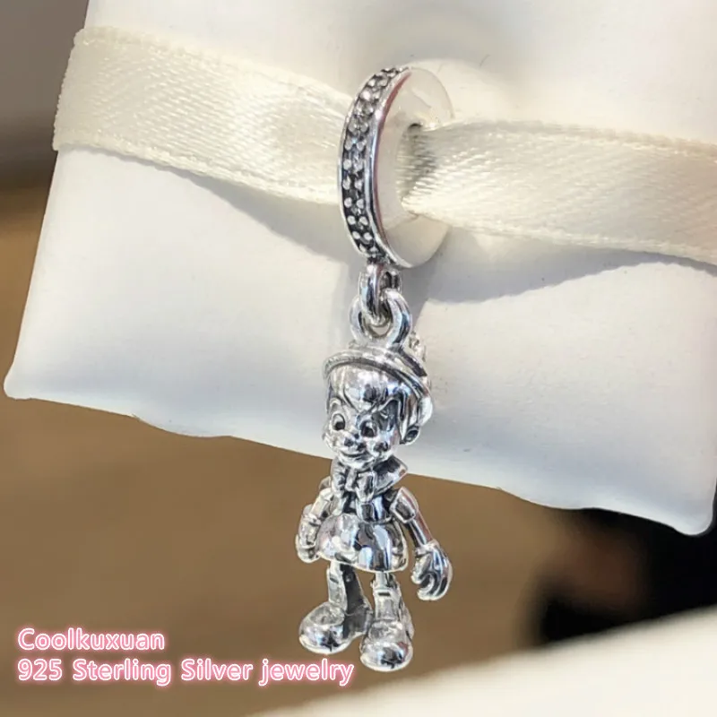 Autumn Original 925 Sterling Silver Pinocchio Dangle Charm, Clear CZ Beads Fit Brand Charms Bracelet Jewelry Making