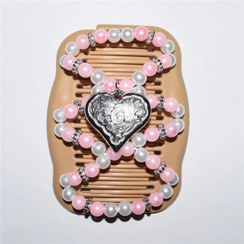 Классическая Расческа с бусинами в форме сердца бусины розового и белого цвета 50