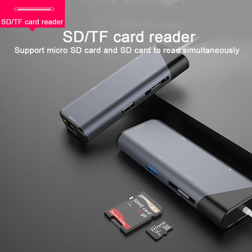 7 в 1 USB C концентратор HDMI 4K Gigabit Ethernet Rj45 адаптер 3 SD/TF кардридер PD для MacBook Pro iPad Type