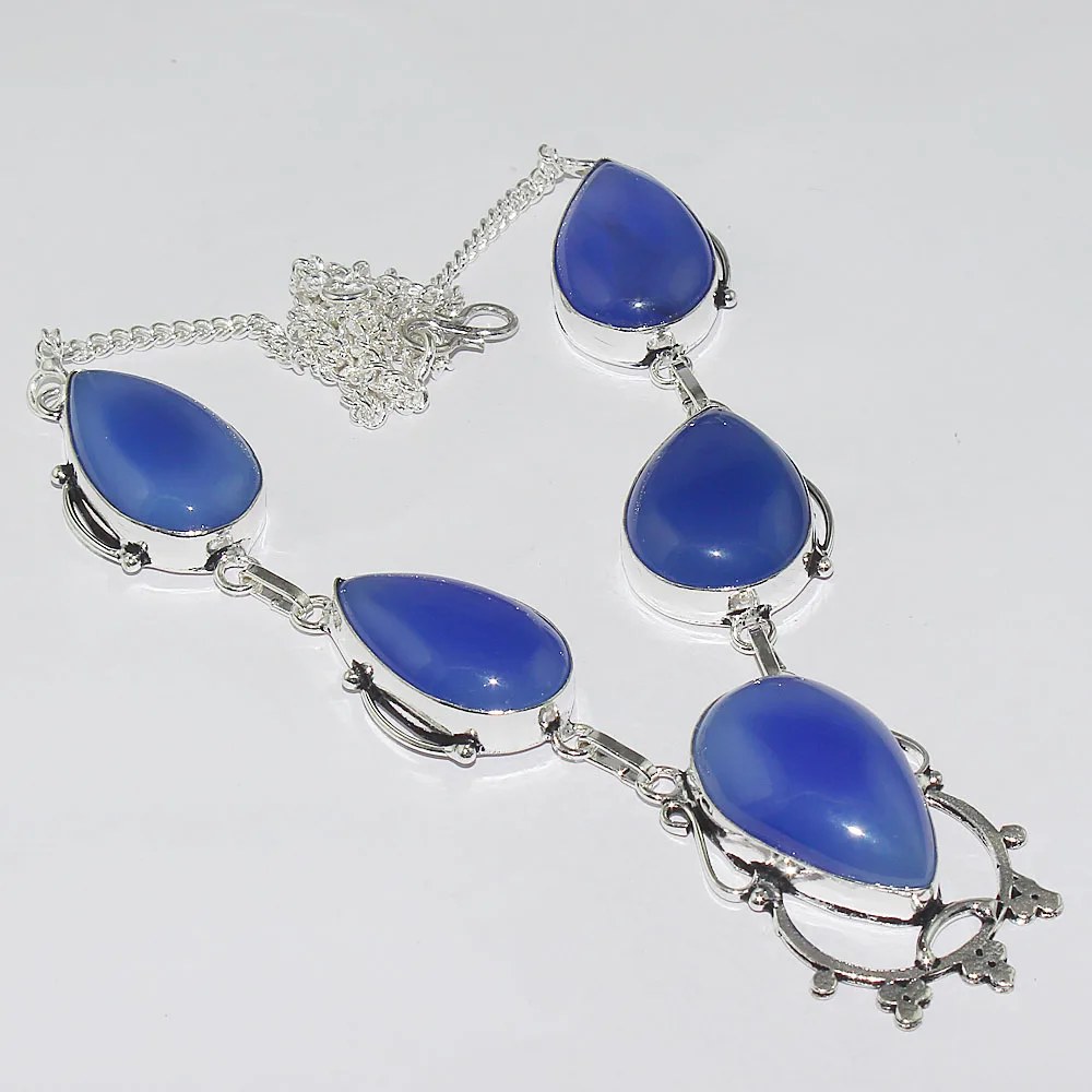

Blue Chalcedony Necklace Silver Overlay over Copper ,46.8cm, N1270