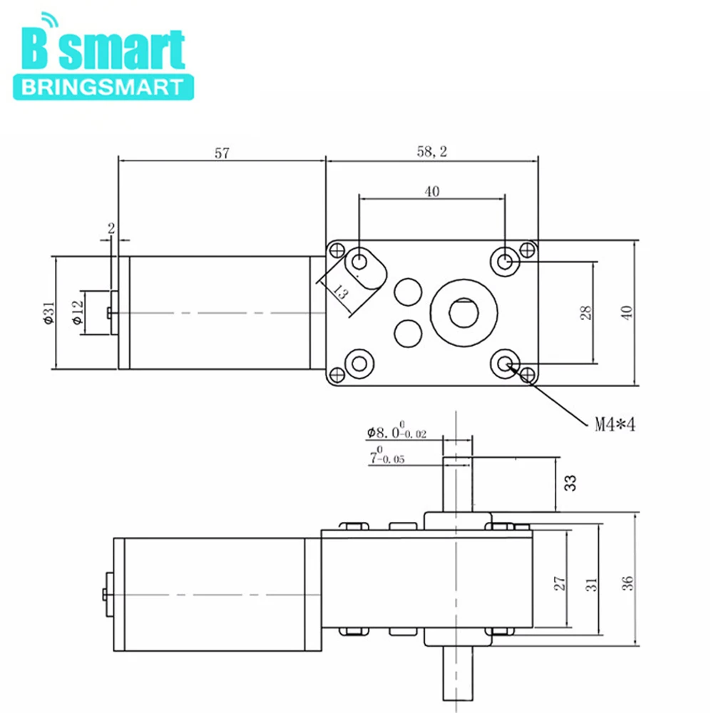 Bringsmart 5840-31zy двойной вал двигателя 24 В DC червячный мотор-редуктор 4 в DC редуктор двигатели с высоким крутящим моментом обратный самозамок для робота