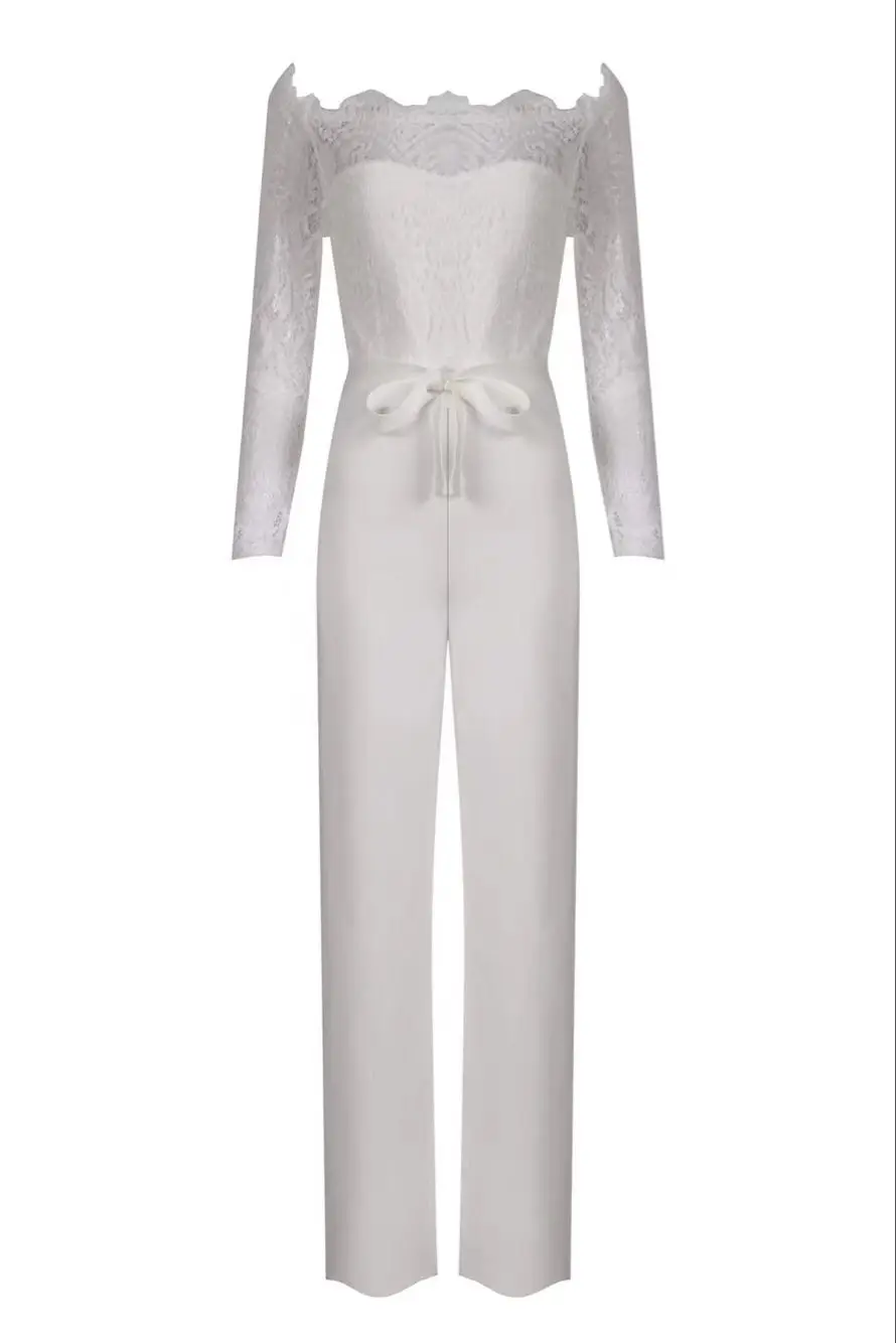 Новый знаменитостей Slash шеи белый кружевной комбинезон из искусственной шелки с