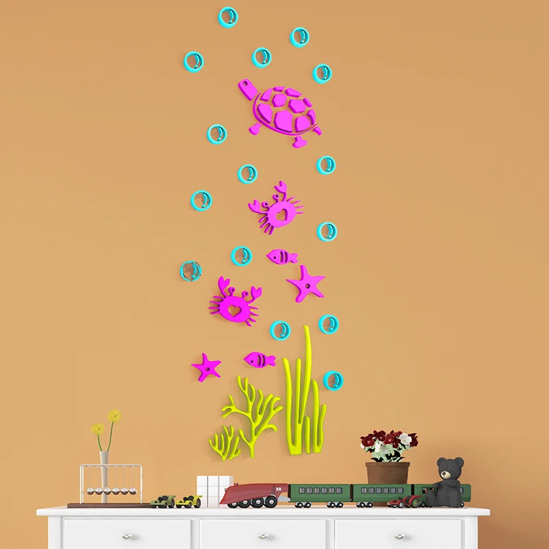 Акриловые 3d наклейки на стену черепаха краб рыба кристаллы трехмерные