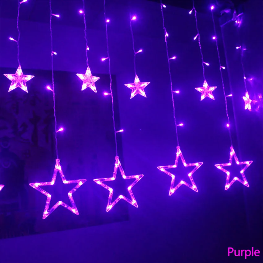 Purple 138LED Фея Романтическая звезда занавес гирлянда Праздничная вечеринка Свадьба Рождество дом Спальня украшение Valentie 8 режимов памяти - Испускаемый цвет: Purple