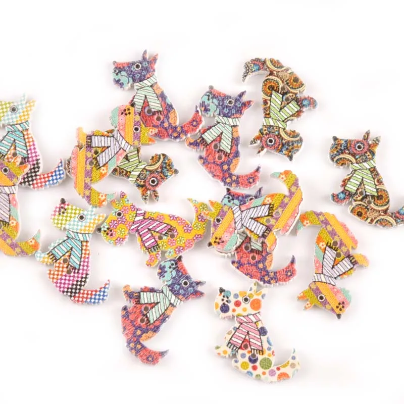 25 шт Случайные Смешанные Окрашенные собаки деревянные кнопки для одежды ремесла