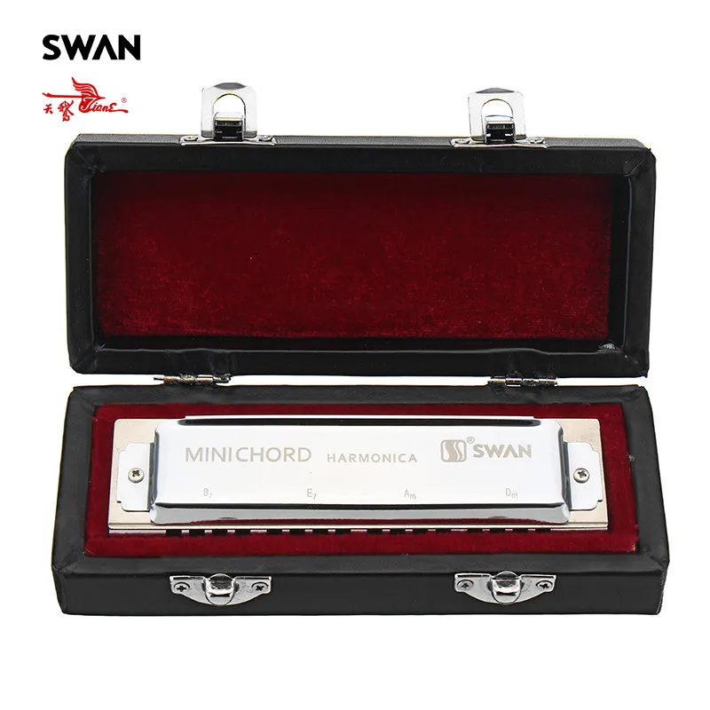 Горячая SW-MN мини Chord HarmonicaIn Подарочная коробка высокого качества Серебряные духовые инструменты аккомпанемент Harps оркестровые гармоники