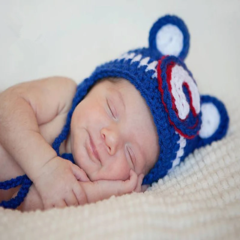 Ручная вязаная шапка Chicago Cubs Bear футбольная команда Шапка-бини для новорожденных