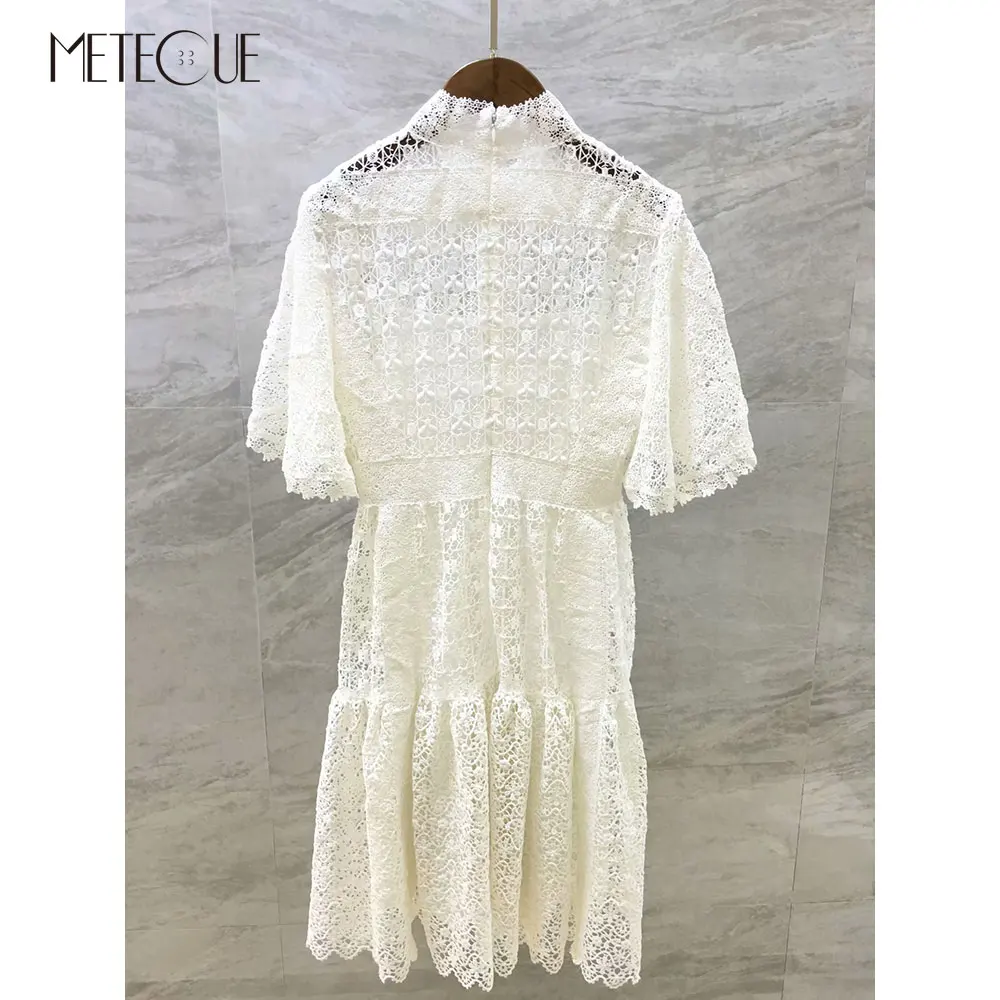 2 Pc Set White Lace Dress 2019 Spring Summer Fashion Stand Collar Butterfly Sleeve Midi | Женская одежда