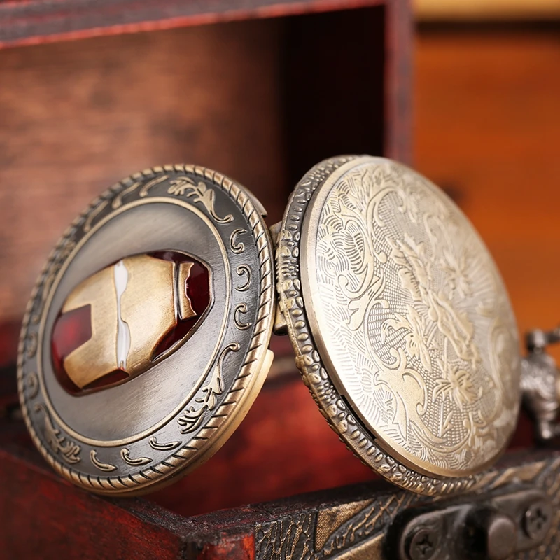 Железный человек топ винтажные карманные часы кварцевые аналоговые маски колье с символом Супермена цепь медные ювелирные изделия Мстители подарки для мужчин коллекционные вещи