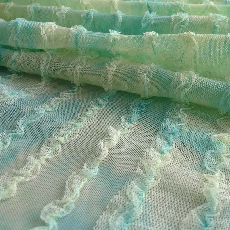 Зеленая вязаная полосатая кружевная ткань для платья африканские окрашенные