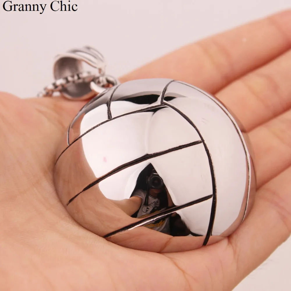 

Granny Chic Brand New Jewelry for Men Silver Sporty Casual Stainless Steel Volleyball Biker Pendant Free Necklace