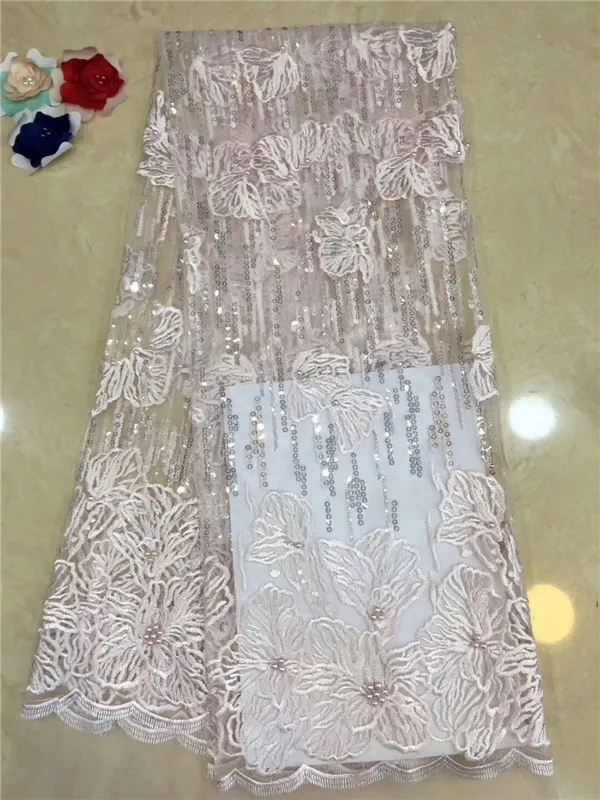 Высокое качество нигерийские бусины кружевные ткани 2018 розовые с Suqins