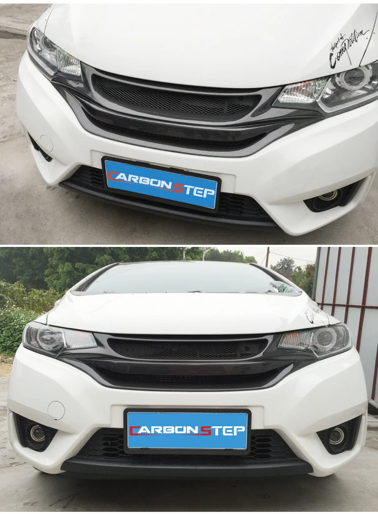 Автомобильный-Стайлинг для Honda Jazz Fit GK5 14-17 углеродное волокно bg-стиль передняя решетка волокна сетки бампер Гриль аксессуары для решетки