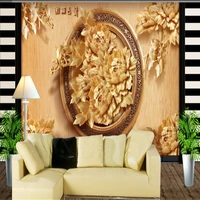beibehang custom photo wallpaper large 3d fresco wall sticker 3d woodcarving peony blossom tv background wall papel de parede