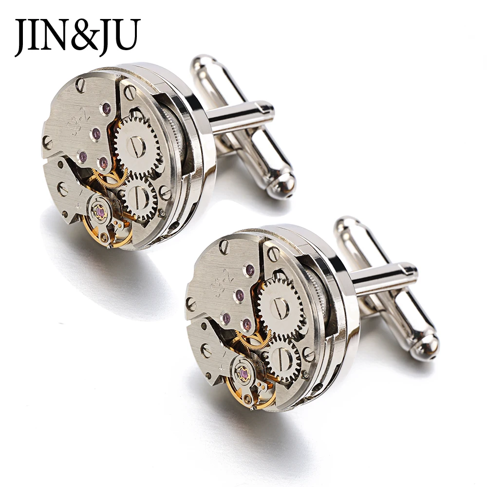 

JIN&JU Immovable Watch Movement Cufflinks For Men Gemelos Para Hombre Camisa Cuff Links Hot Fashion Jewelry запонки мужские