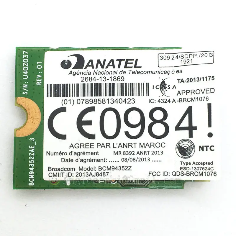 WLAN карта DW1560 6xryc 802 11 AC 867 Мбит/с Bluetooth 4 0 Wi Fi NGFF для Dell XPS 13 9343 Broadcom BCM94352Z Toshiba Acer|wifi wlan