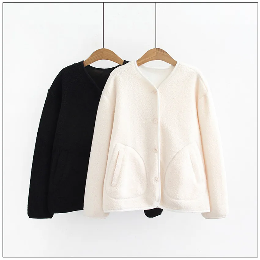 Gowyimmes 2019 Autumn Winter Women Lamb cashmere Coat Warm Coats Casual Long Sleeve Jacket Female Windproof Outwear P420 | Женская
