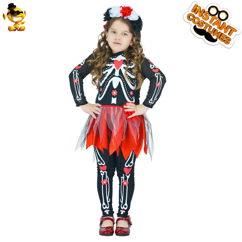 

DSPLAY New Kids Skeleton Dress Ghost Cosplay Costumes Kid's Fashionable Halloween Party Fancy Costumes