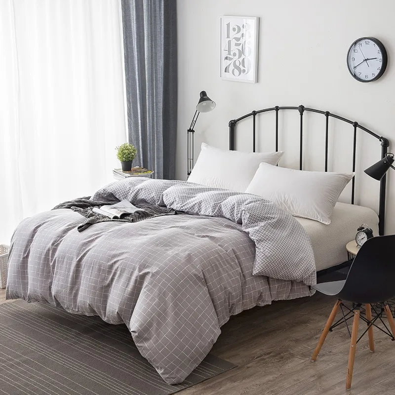 Простой стиль белый серый плед постельные принадлежности пододеяльник 100% хлопок