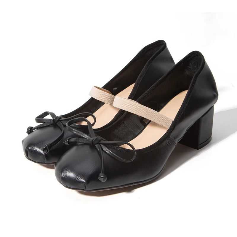 Мода Джинсовой Ткани (Синий)/Натуральная Кожа (Черный)-Бабочка-узел женская обувь