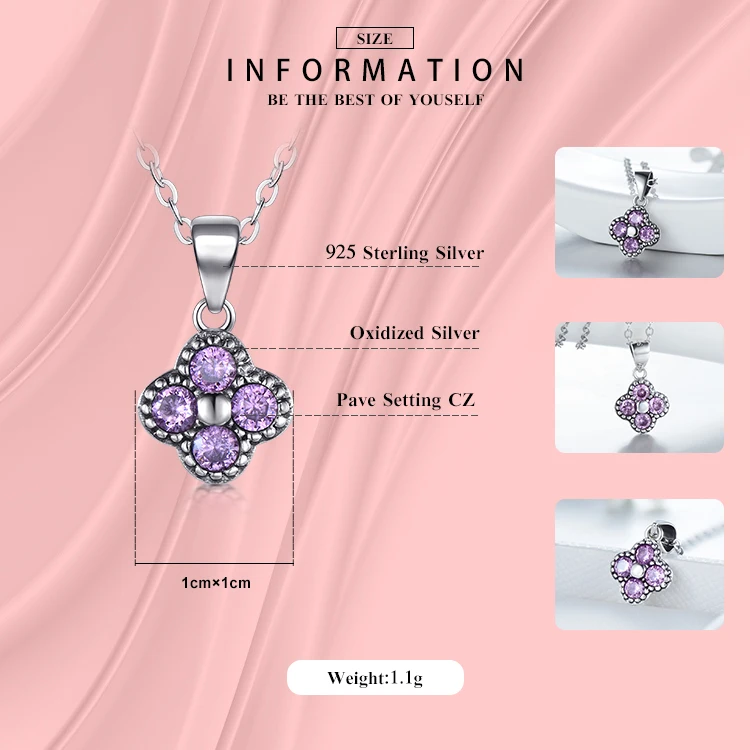 Modian Solid 925 Sterling Silver Flowers Clover Purple Zircon Necklace Simple Fashion Pendant For Women Christmas Jewelry Gift | Украшения