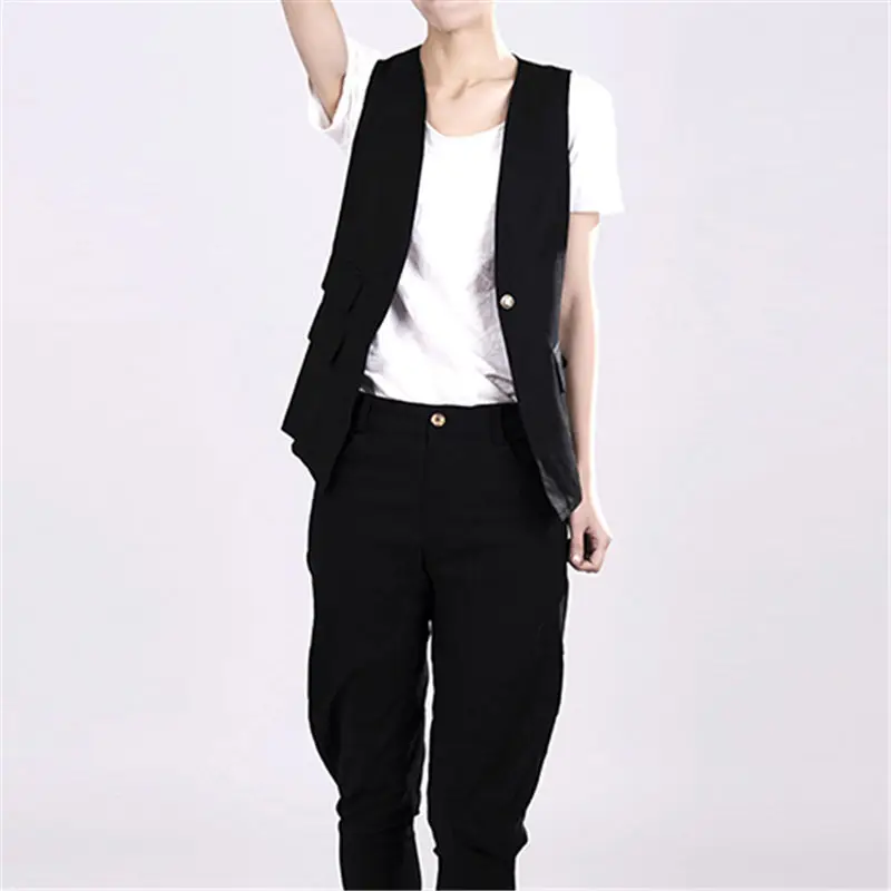 Женский офисный жилет в Корейском стиле черный облегающий с v образным вырезом