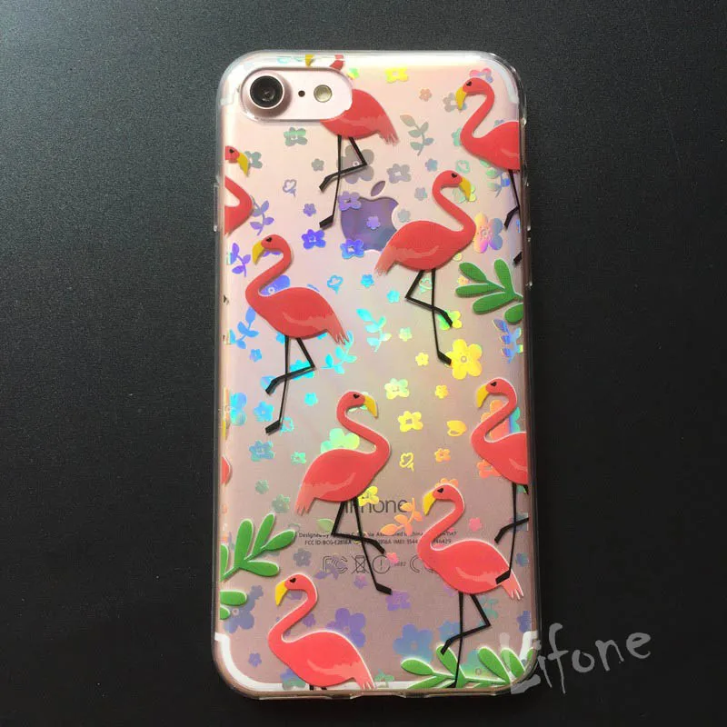 Kerzzil Lovely Cartoon Flamingo Ostrich Leaf Cover For iphone 7 Transparent Laser Flowers Phone Cases iphone7 6 6S PLus |