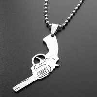 stainless steel revolver pistol charm necklace guns movie character zorro weapon pistol necklace men revolver necklace jewelry