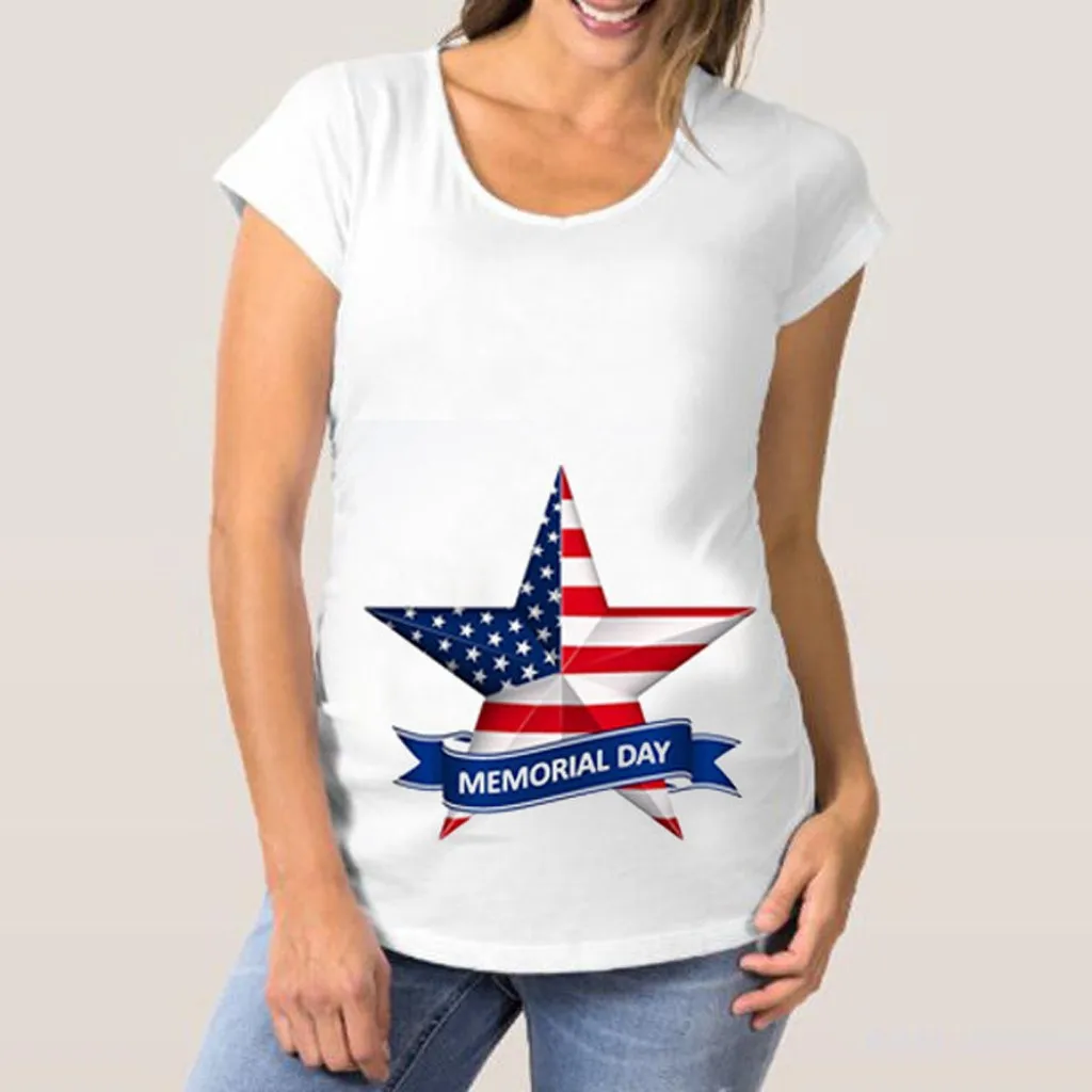 Модная одежда для отдыха беременных женщин с принтом в виде букв Америка топы