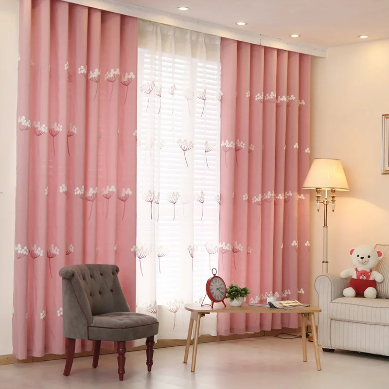 2019 Real Cortinas Dormitorio New Arrival Blue/pink Tulle Window Curtains For Living Room/ Bedroom Embroidered Dandelion Drapes | Дом и сад