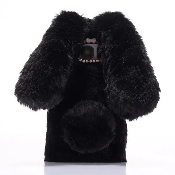 Черный 3D Кролик Банни чехол для huawei Honor 10 8C Примечание 10 V20 Коврики 20X Pro Lite Y6 Pro Y7 Y9 мех искусственный кроличий мех Мягкая обложка - Цвет: Черный