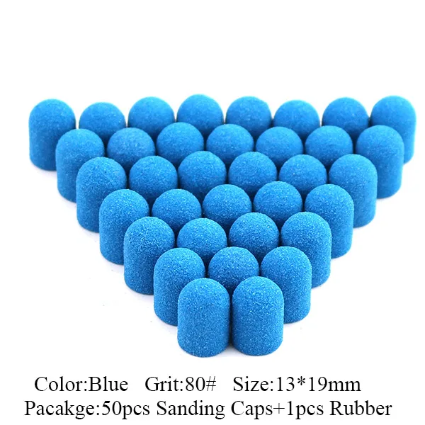 Blue-80 grit 50 шт., 13*19 мм, синие, розовые шлифовальные колпачки, Электрический фреза, роторное сверло для ногтей, резиновое сверло для маникюра, педикюра, аксессуары - Цвет: Blue-80 grit