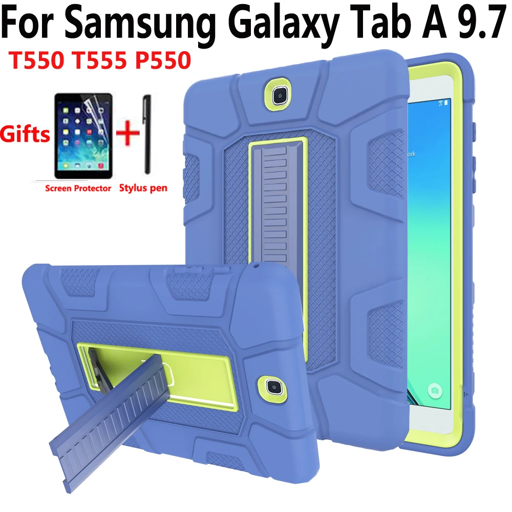 Чехол для планшета, чехол для samsung Galaxy Tab A 9,7, SM-T550, SM-T555, T550, P550, Силиконовый противоударный чехол-подставка с пленкой