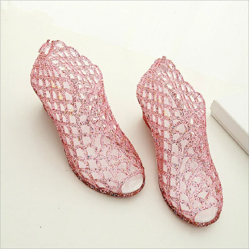 Сандалии женские с открытым носком босоножки на танкетке туфли желе вырезами