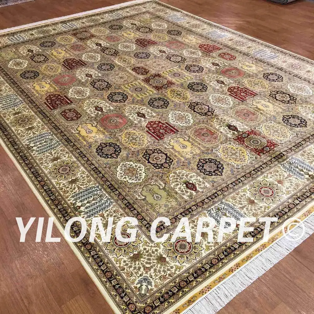 YILONG 9'x12' traditional persian design silk rug four seasons elegant carpet (QZT29A9x12) | Дом и сад