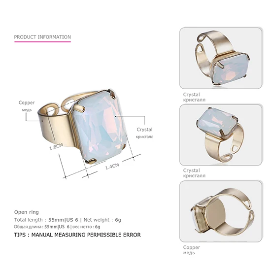 RG02700-6 White Opal eManco 15 Цвет Популярные Простой Заявление кольцо манжета Открыт для женщин Многоцветный Кристалл Опал Древнее золото гальваническим Регулируемое ювелирные изделия - Цвет основного камня: RG02700-6 White Opal
