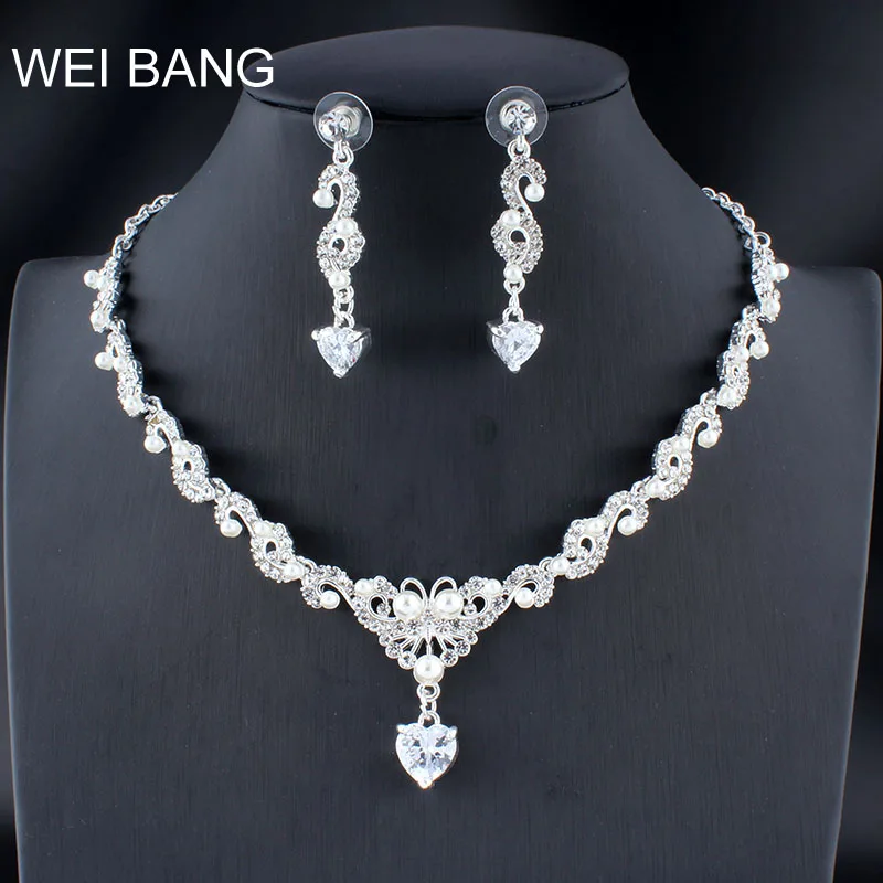 Комплект свадебных украшений WEIBANG ожерелье длинные серьги кристаллы