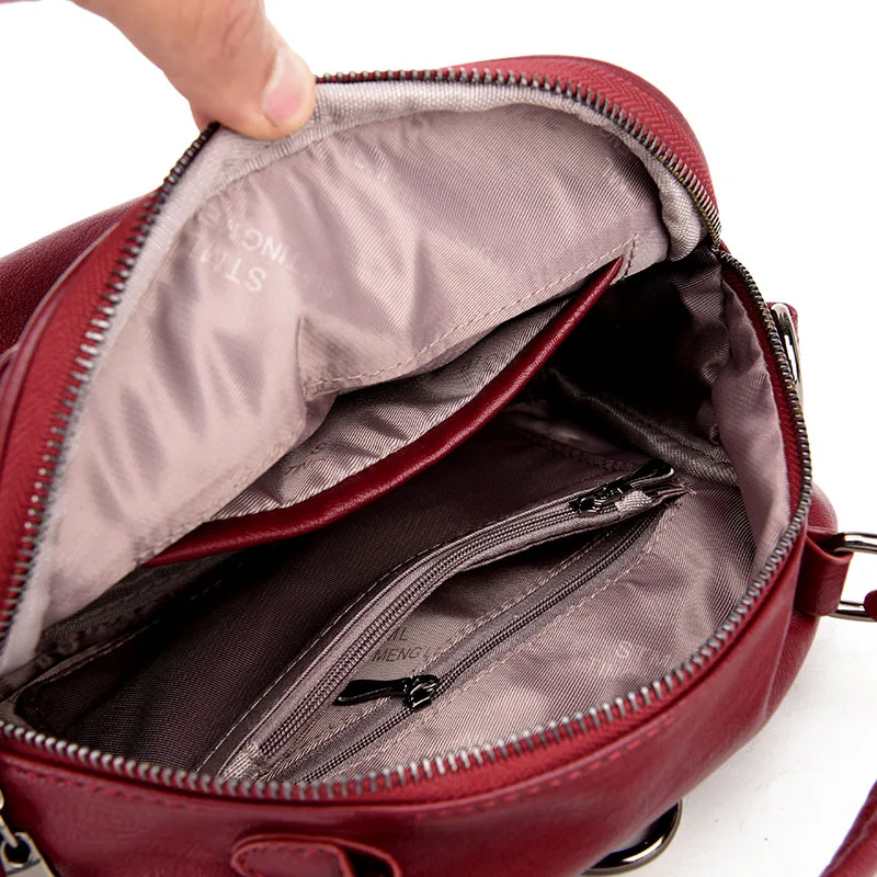 Женская сумка из искусственной кожи рюкзак известных брендов с двойным ремешком