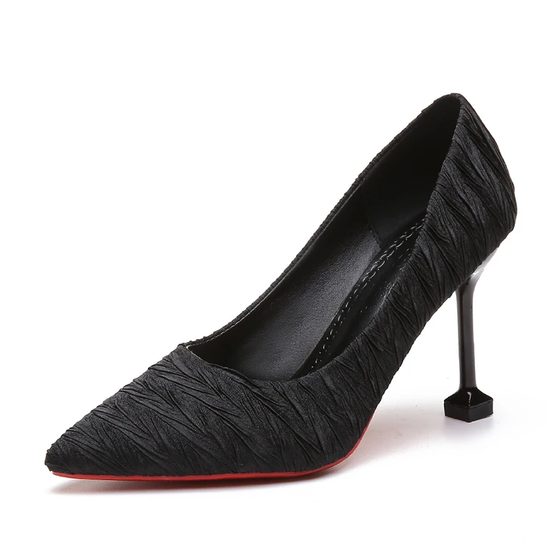 2018 new black women's shoes pointed suede fine high heels matte cat with single women | Обувь